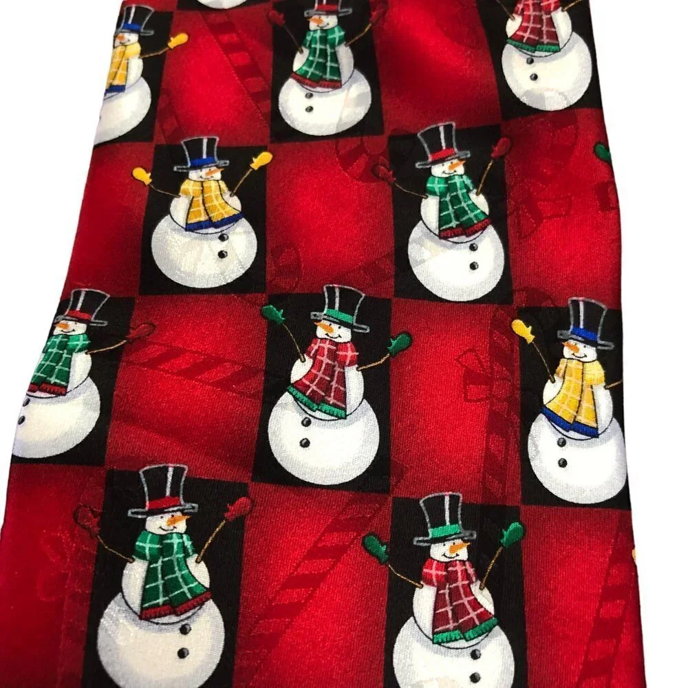 Hallmark Specialties Christmas Snowmen Necktie All Silk Red Tie EUC